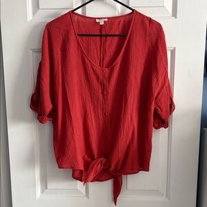 Garnet Hill Women’s Gauzy Cotton Tie Front Blouse Top Size 18